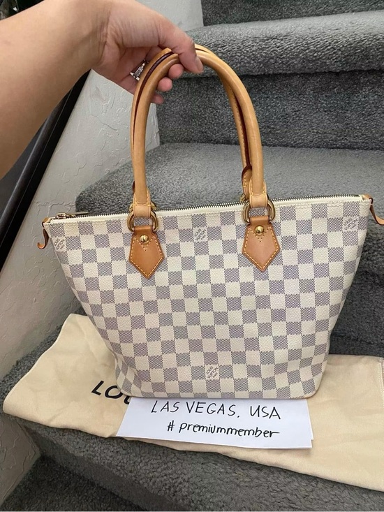 Louis Vuitton Handbags - Louis Vuitton Saleya Damier Azur Tote in Cream and Tan Leather PM